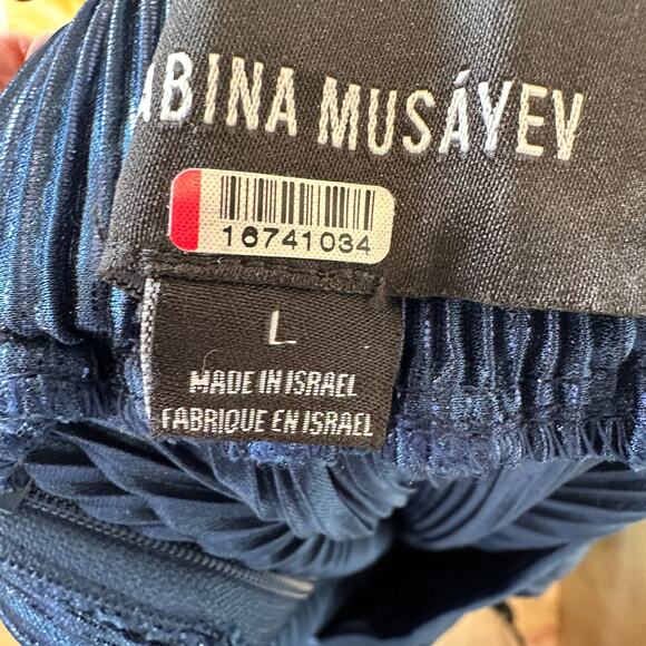 Sabina Musayev Metallic Blue Plisse Pants LARGE Split Hem Cocktail Wide Leg $230 - Picture 11 of 12